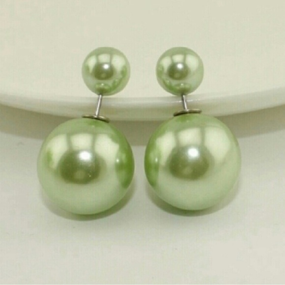 "Pearl" Double Sided Earrings. Blue, Dark Pink, Green & Red - Picture 4 of 5